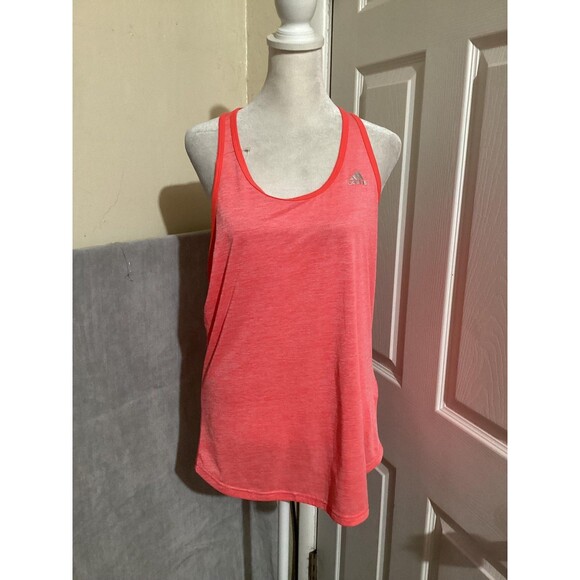Adidas Tank Top Womens Large Pink Coral Heather Climalite Racerback Athletic - Picture 1 of 5
